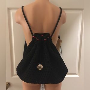 The Sak black crochet, Drawstring Backpack Bucket bag